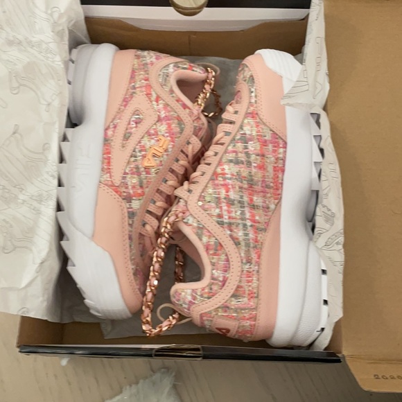 Fila Disruptor II Pink Tweed Platform Sneakers - Picture 7 of 7